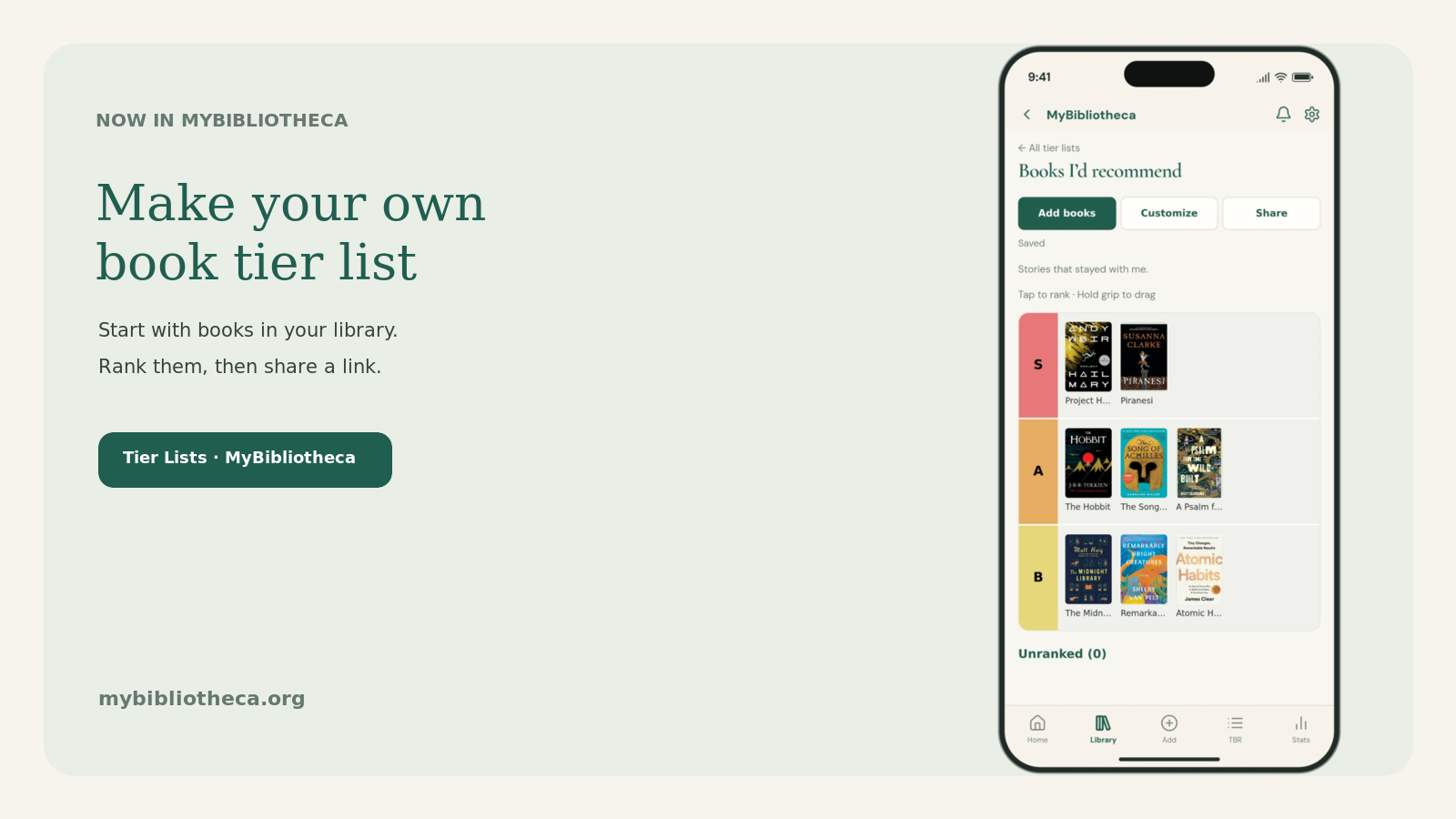 Build a book tier list from your MyBibliotheca library
