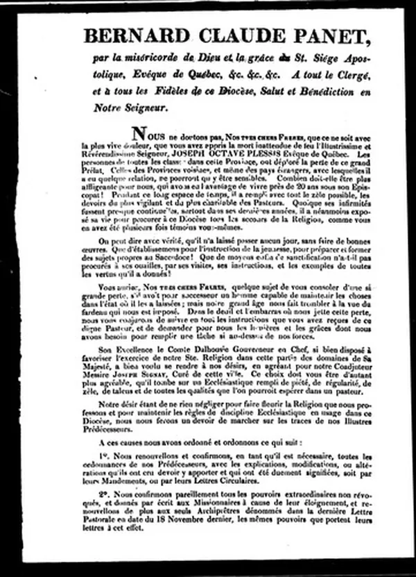 Cover of Bernard Claude Panet, par la miséricorde de Dieu et la grâce du St. Siège apostolique, évêque de Québec &c. &c. &c., à tout le clergé et à tous les fidèles de ce diocèse, salut et bénédiction en Notre Seigneur