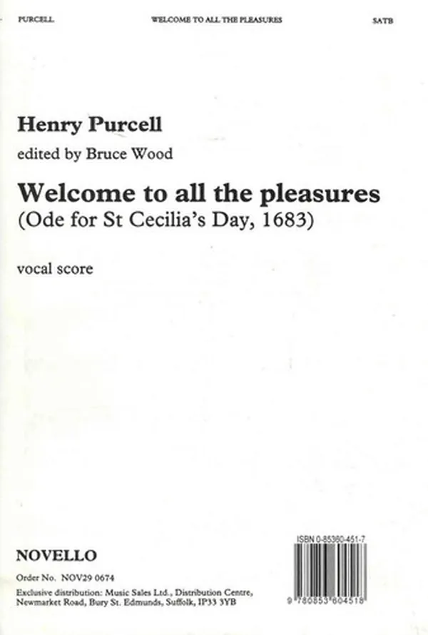 Cover of Welcome to All the Pleasures (Ode for St Cecilia's Day,1683)