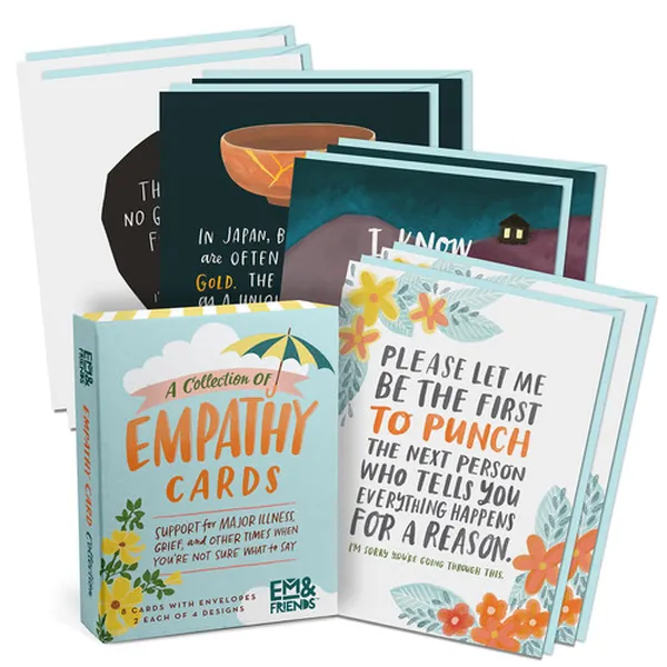 Cover of Em & Friends Empathy Cards, Box of 8 Assorted Sympathy Cards, Loss & Thinking of You Cards & Get Well Soon Gifts for Women (8 Blank Note Cards & Envelopes, 4 Different Inspirational Messages)