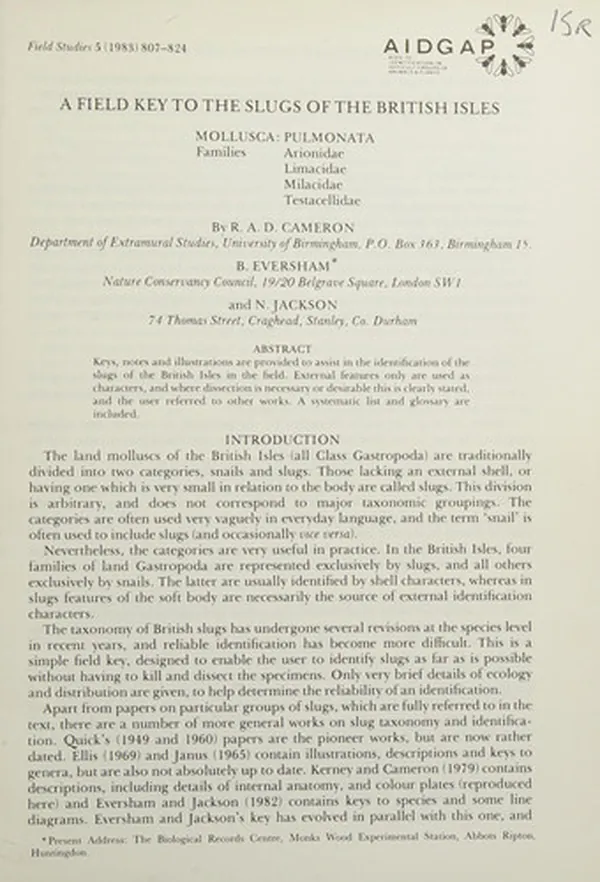 Cover of Field Guide to the Slugs of the British Isles
