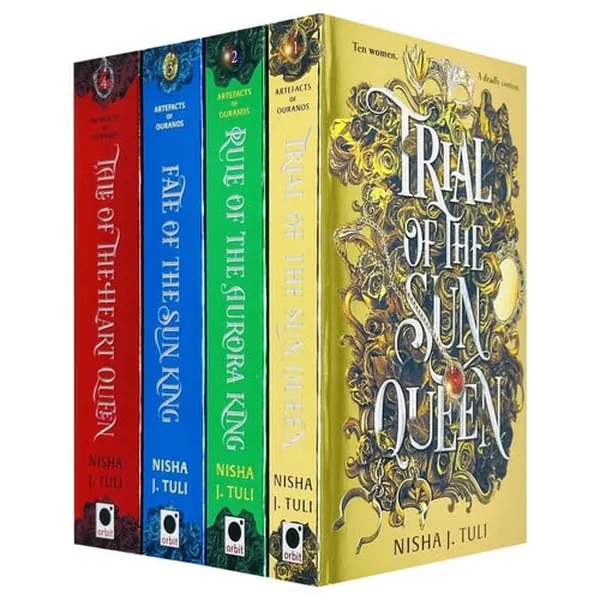 Cover of Artefacts of Ouranos Series 4 Books Collection Set By Nisha J. Tuli (Trial of the Sun Queen, Rule of the Aurora King, Fate of the Sun King & Tale of the Heart Queen)