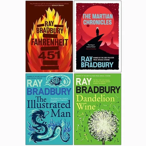 Cover of Ray Bradbury 4 Books Collection Set (Fahrenheit 451, Dandelion Wine, The Martian Chronicles, The Illustrated Man)