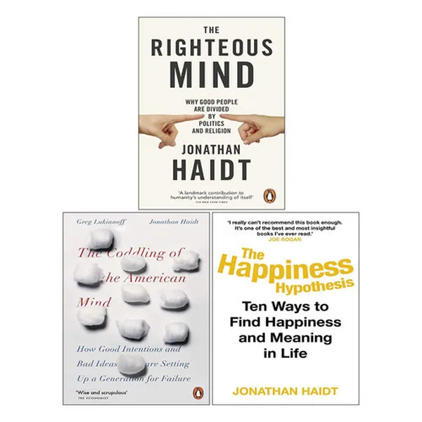 Cover of Jonathan Haidt Collection 3 Books Set (Happiness Hypothesis, The Righteous Mind, Coddling of the American Mind)