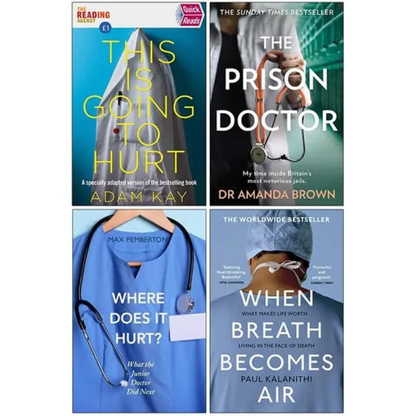 Cover of This is Going to Hurt, The Prison Doctor, Where Does it Hurt, When Breath Becomes Air 4 Books Collection Set