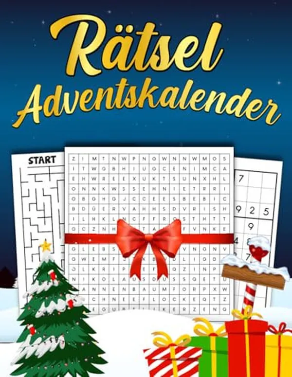 Cover of Rätsel Adventskalender 2024: Der Rätsel Weihnachtskalender mit 72 Weihnachtskalender mit Sudokus, Fehlerbildern, Labyrinthe und Wörtersuchefür Erwachsene & Rentner