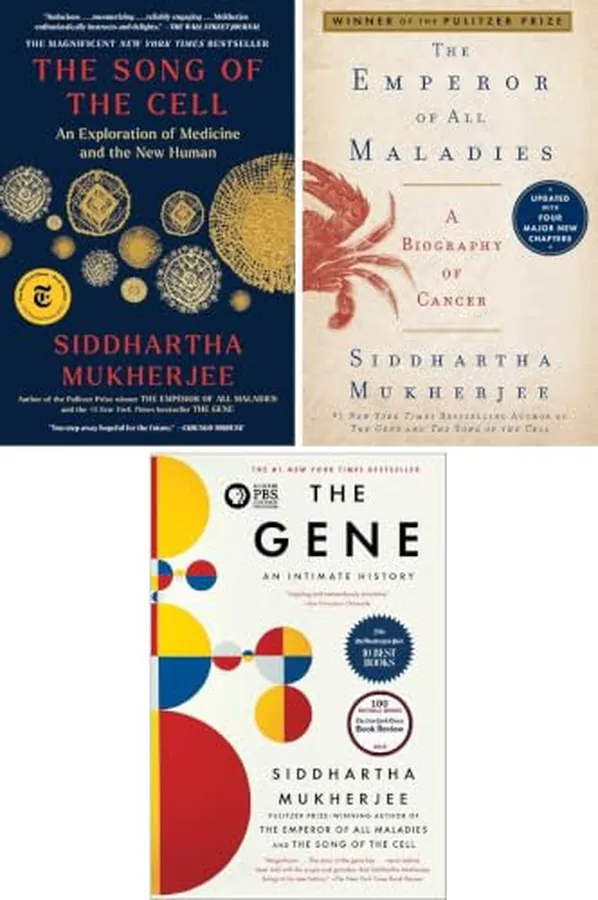 Cover of Siddhartha Mukherjee 3-Book Collection Set: The Song of the Cell: An Exploration of Medicine and the New Human, The Emperor of All Maladies: A Biography of Cancer, The Gene: An Intimate History