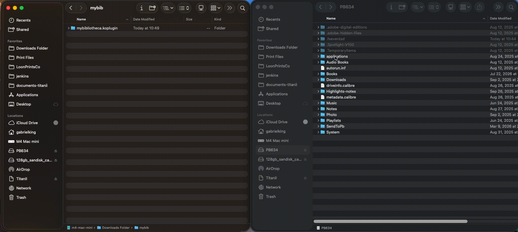 Animated walkthrough of installing the MyBibliotheca highlights plugin in KOReader
