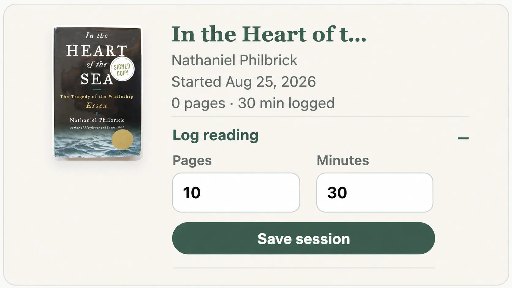 Audiobook tracking view showing minutes listened